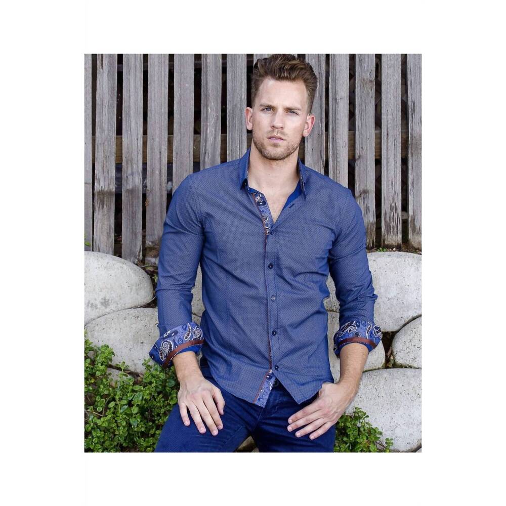 NEW EIGHT X button down shirt with trim in navy